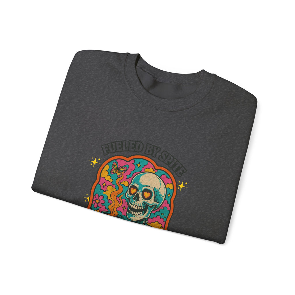 Fueled by Spite and Caffeine Sweatshirt — Retro Skeleton Coffee Crewneck