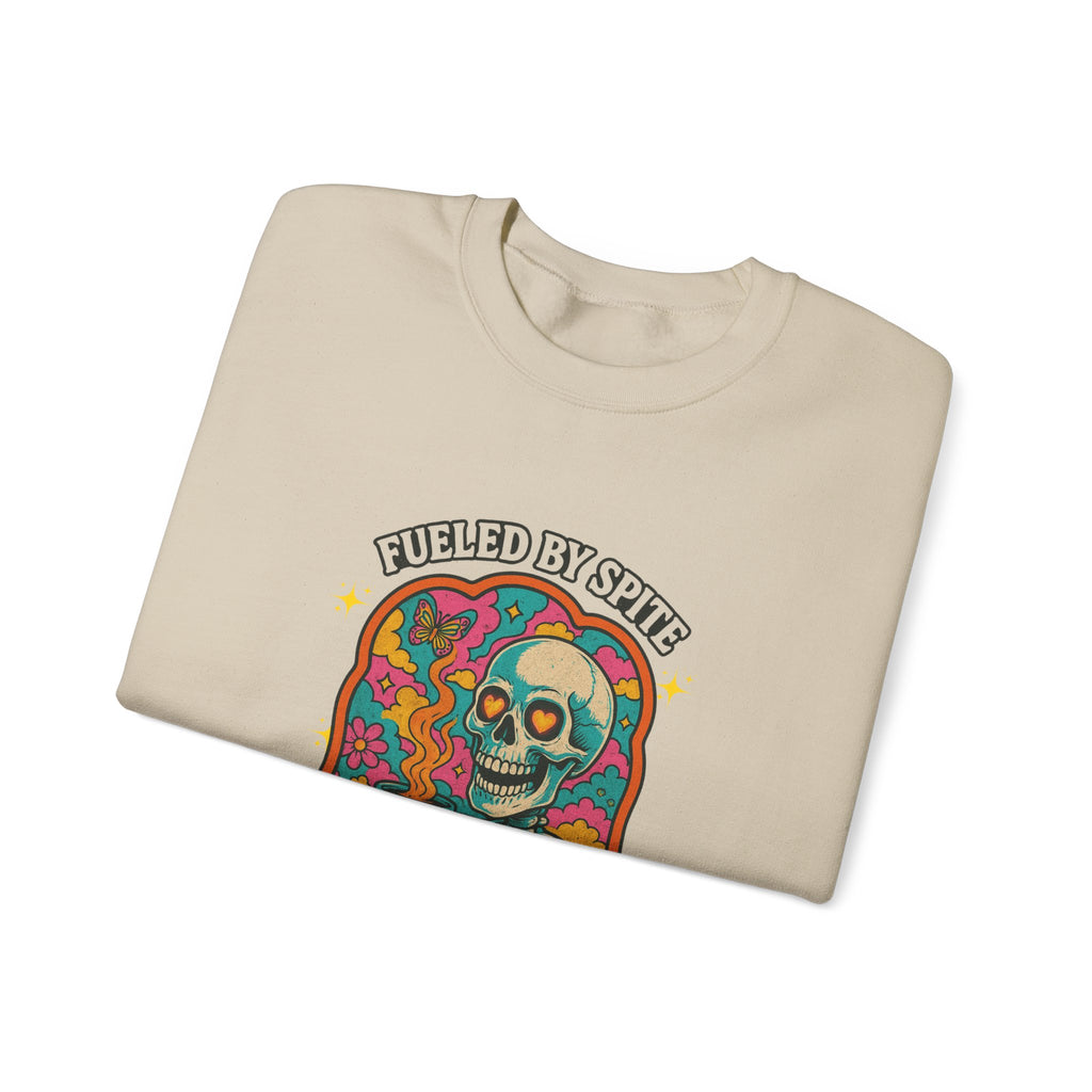 Fueled by Spite and Caffeine Sweatshirt — Retro Skeleton Coffee Crewneck