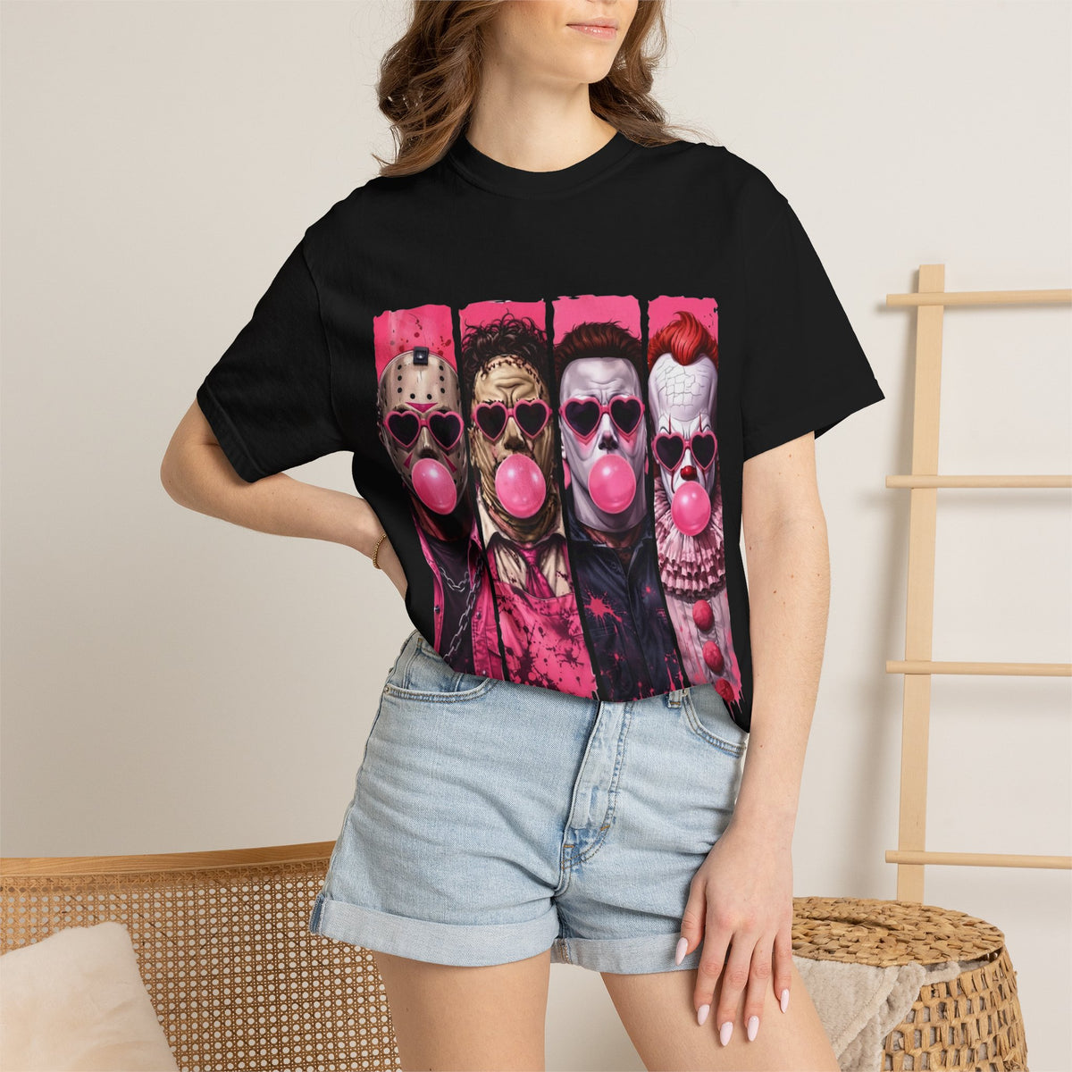 Horror Icons Bubblegum Tee — Vintage-Style Jason, Freddy, Jigsaw & Pennywise T-Shirt