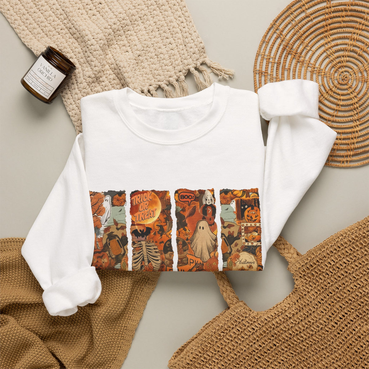 Spooky Season Sweatshirt — Vintage Pumpkin & Witch Fall Crewneck