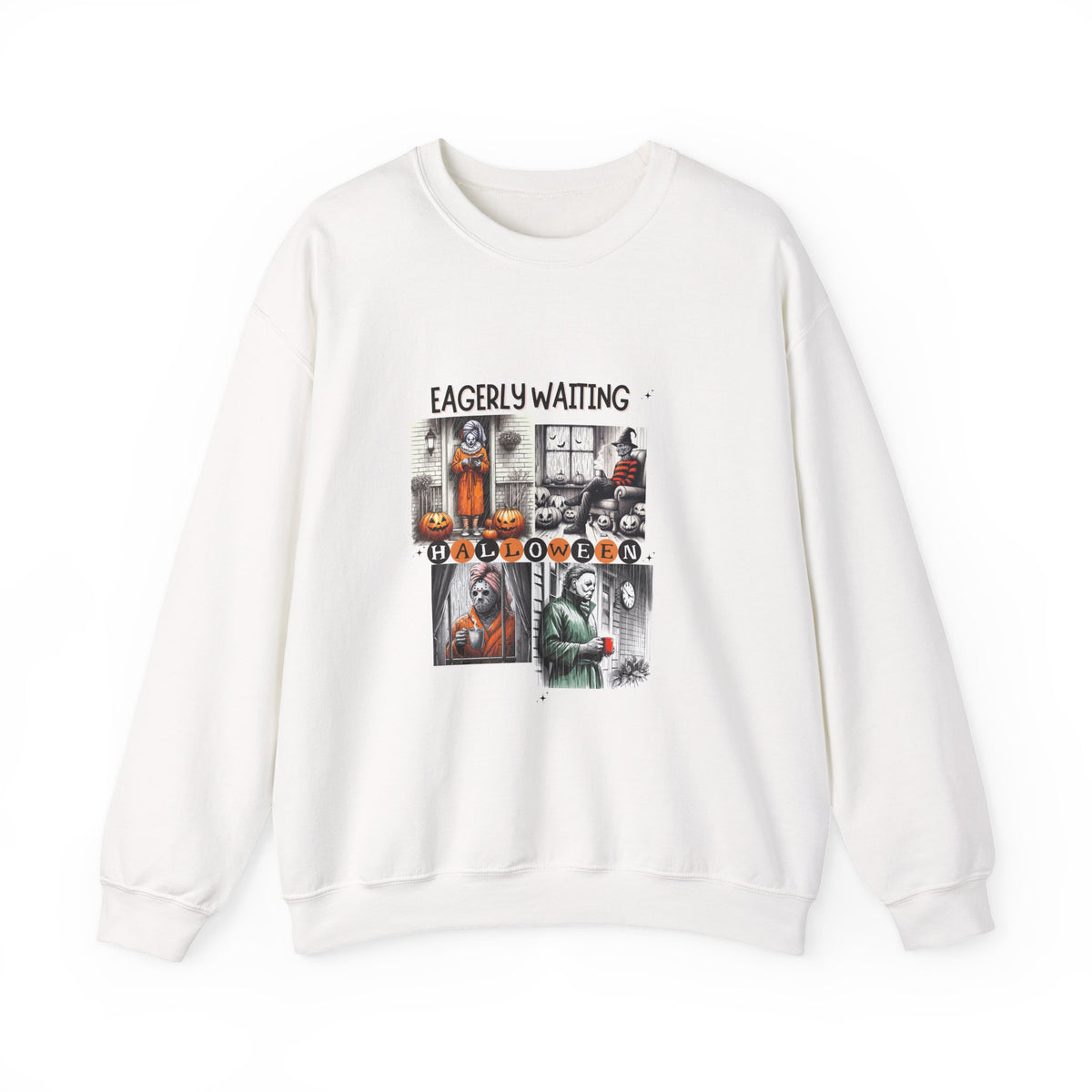 Eagerly Waiting Halloween Crewneck Sweatshirt — Vintage Haunted Collage