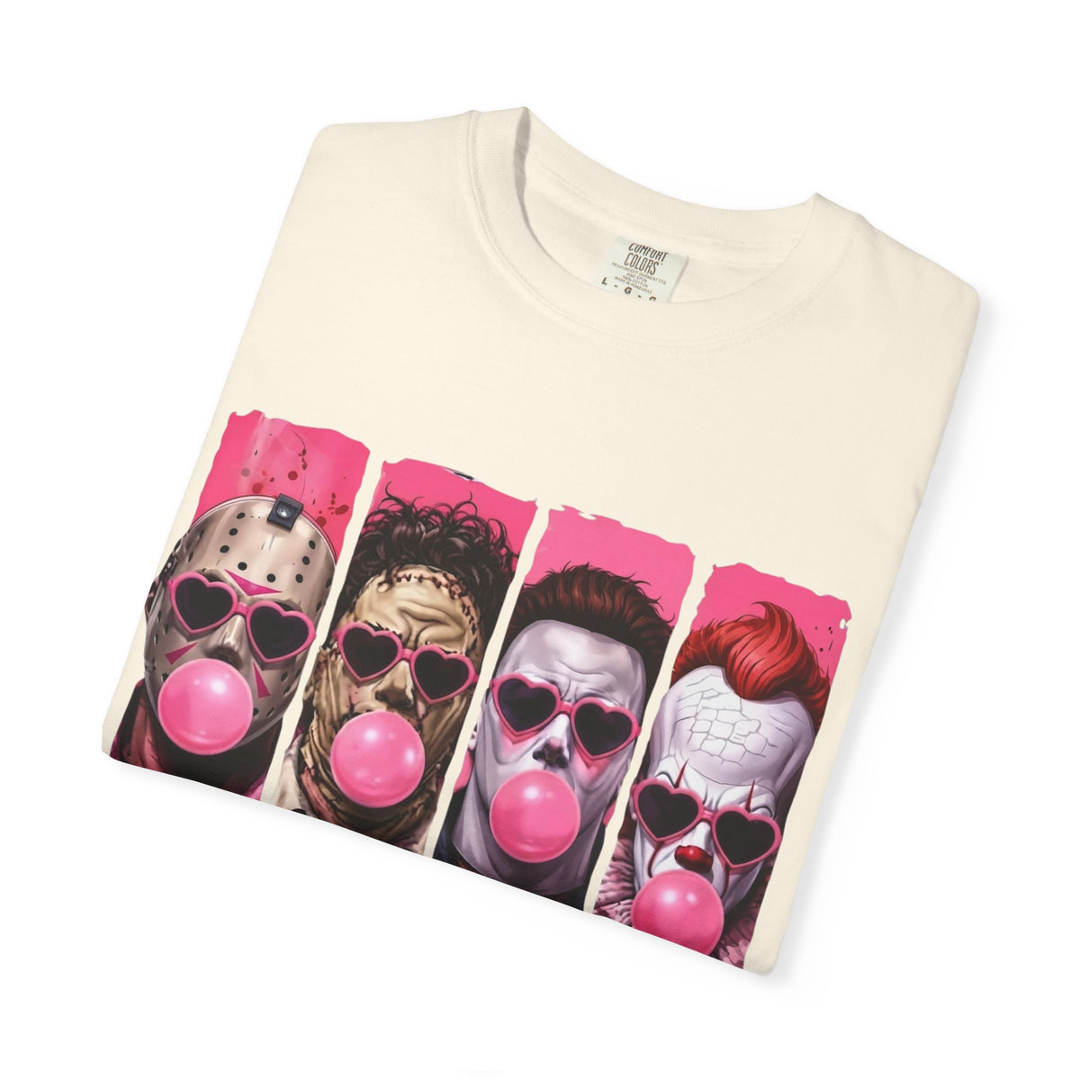 Horror Icons Bubblegum Tee — Vintage-Style Jason, Freddy, Jigsaw & Pennywise T-Shirt