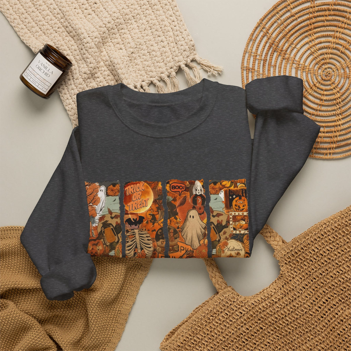 Spooky Season Sweatshirt — Vintage Pumpkin & Witch Fall Crewneck