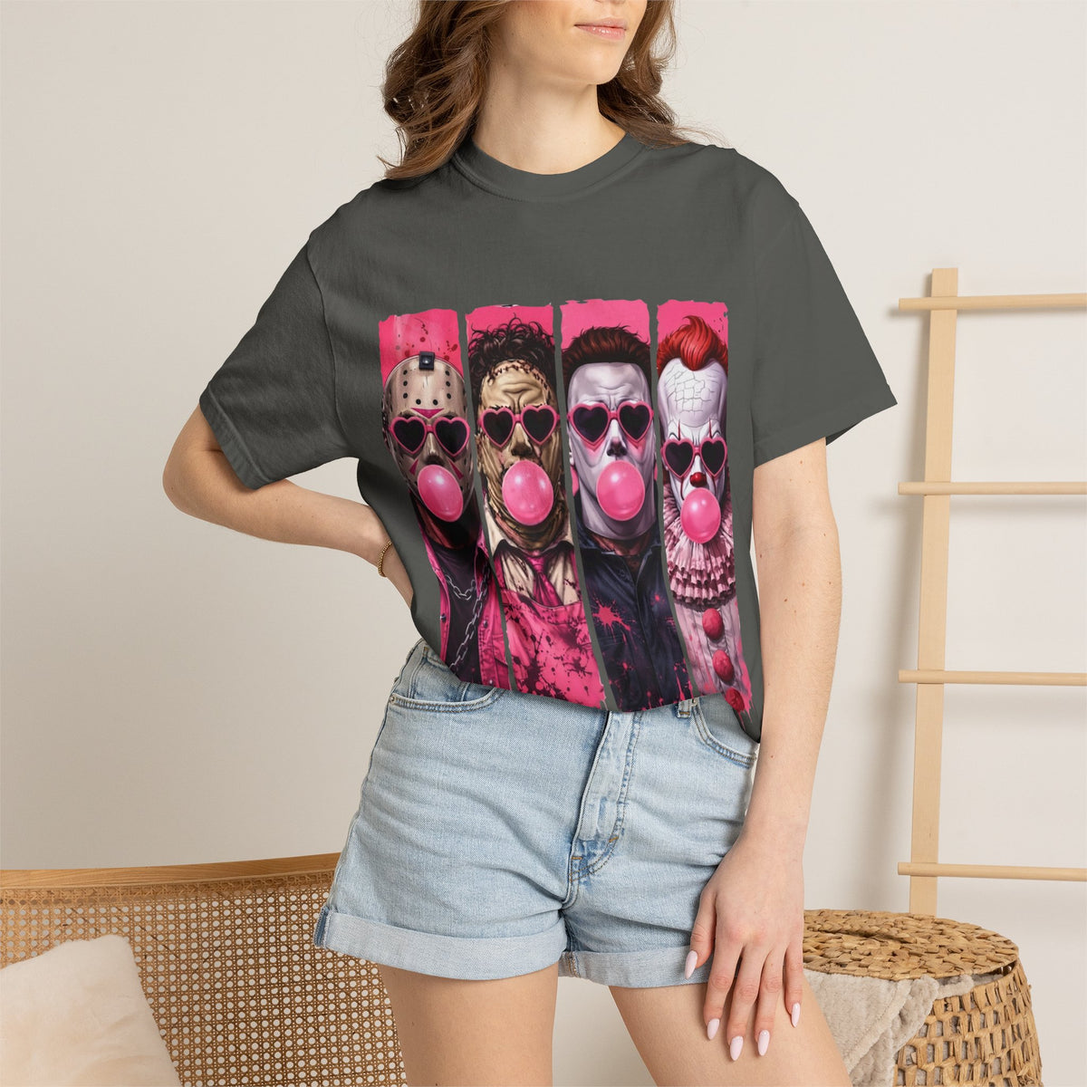 Horror Icons Bubblegum Tee — Vintage-Style Jason, Freddy, Jigsaw & Pennywise T-Shirt