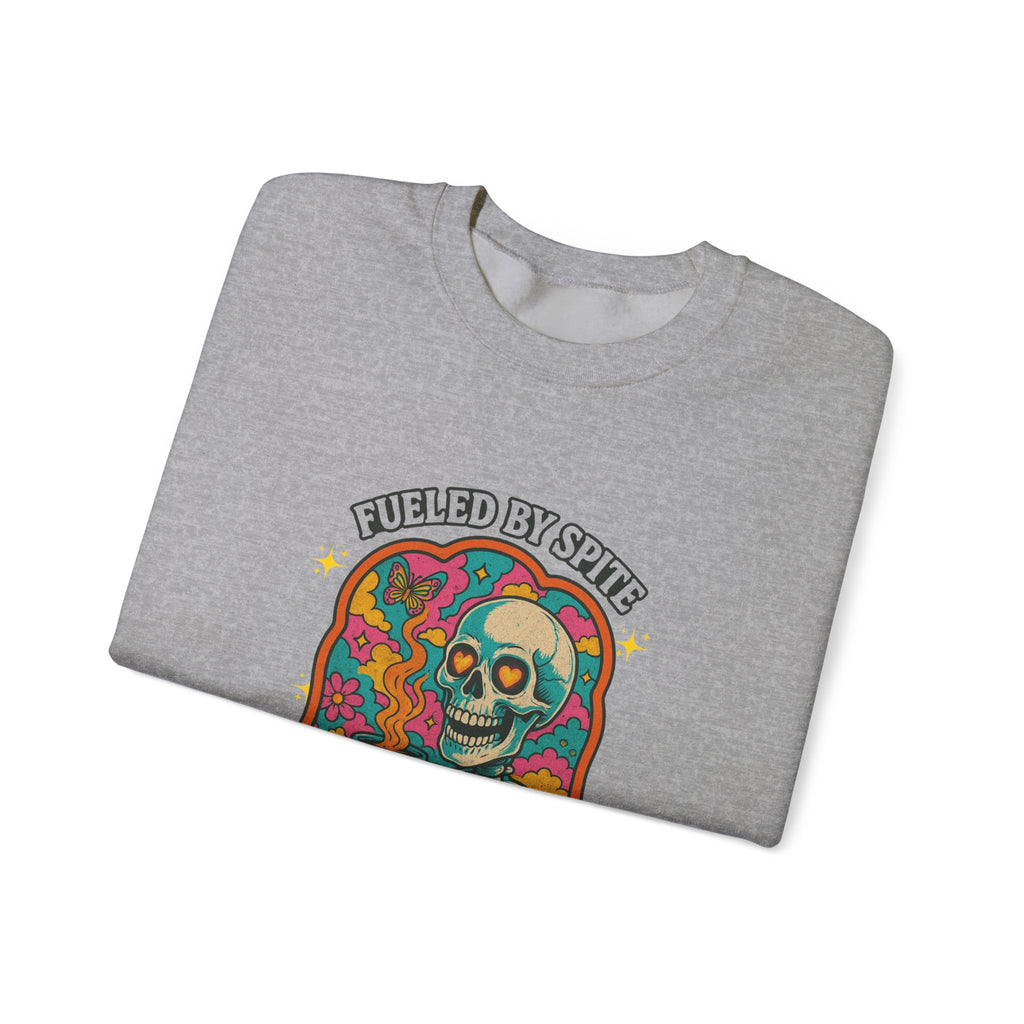 Fueled by Spite and Caffeine Sweatshirt — Retro Skeleton Coffee Crewneck
