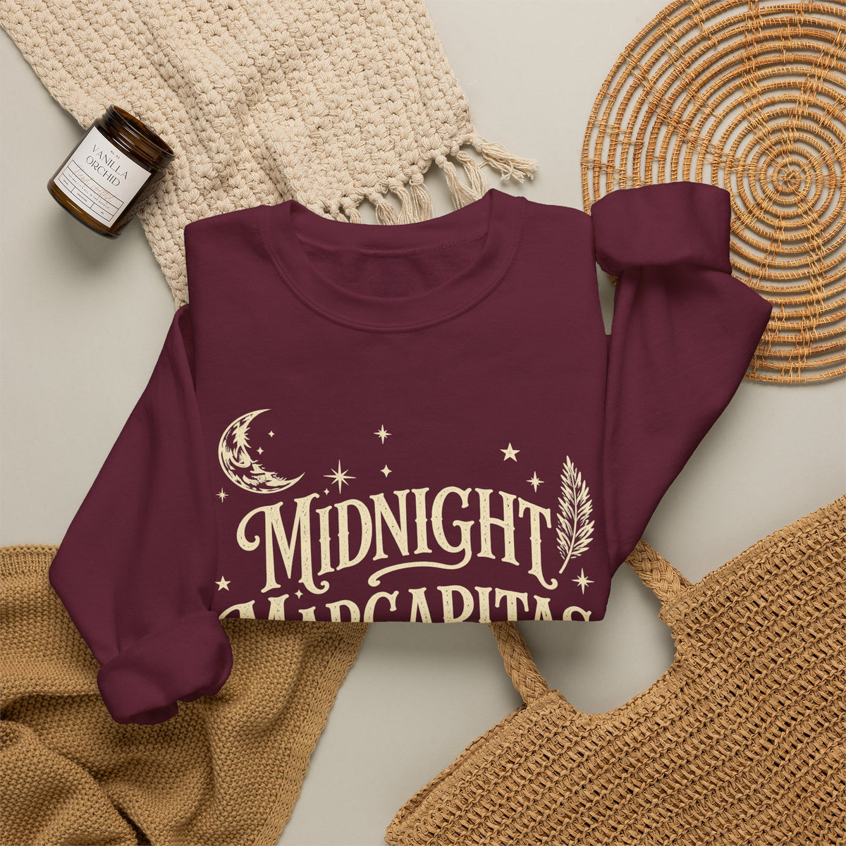 Midnight Margaritas Crewneck Sweatshirt — Vintage Nighttime Cocktail Design