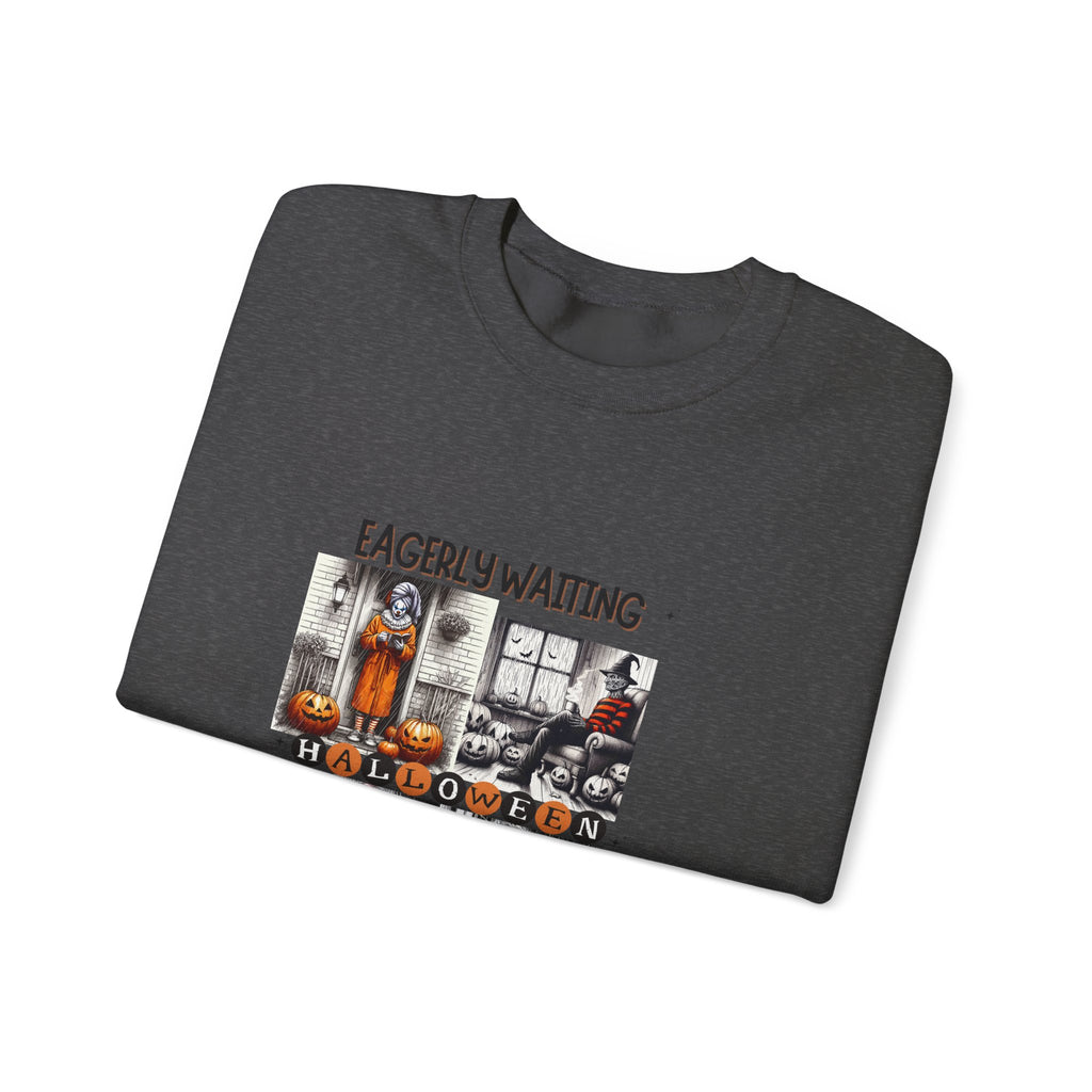Eagerly Waiting Halloween Crewneck Sweatshirt — Vintage Haunted Collage