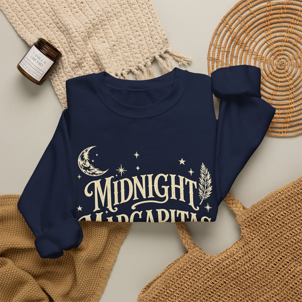 Midnight Margaritas Crewneck Sweatshirt — Vintage Nighttime Cocktail Design