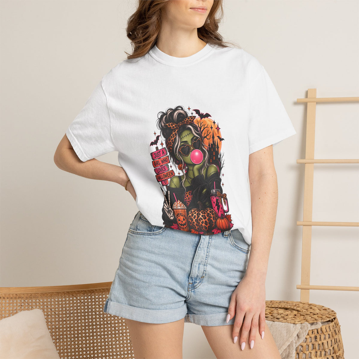 Horror Patchwork T-Shirt — Vintage Halloween Skull & Pumpkin Graphic