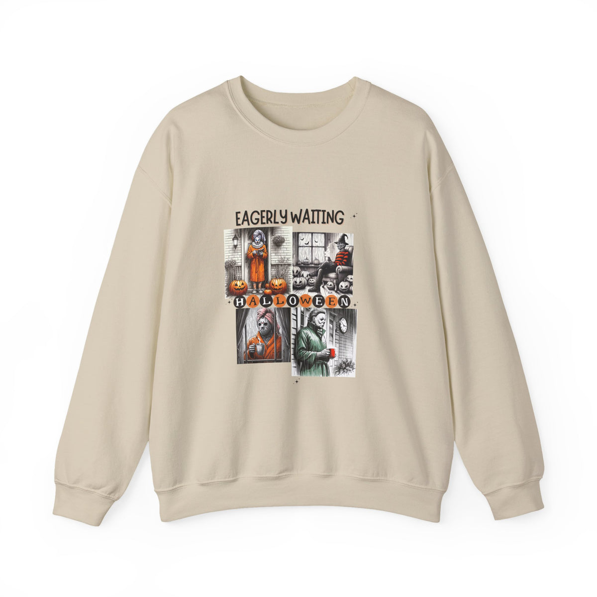 Eagerly Waiting Halloween Crewneck Sweatshirt — Vintage Haunted Collage