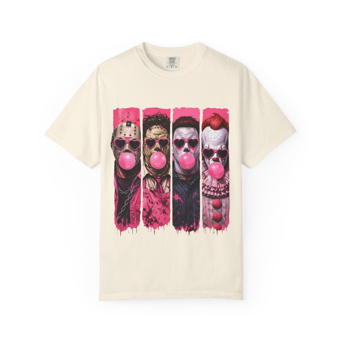 Horror Icons Bubblegum Tee — Vintage-Style Jason, Freddy, Jigsaw & Pennywise T-Shirt