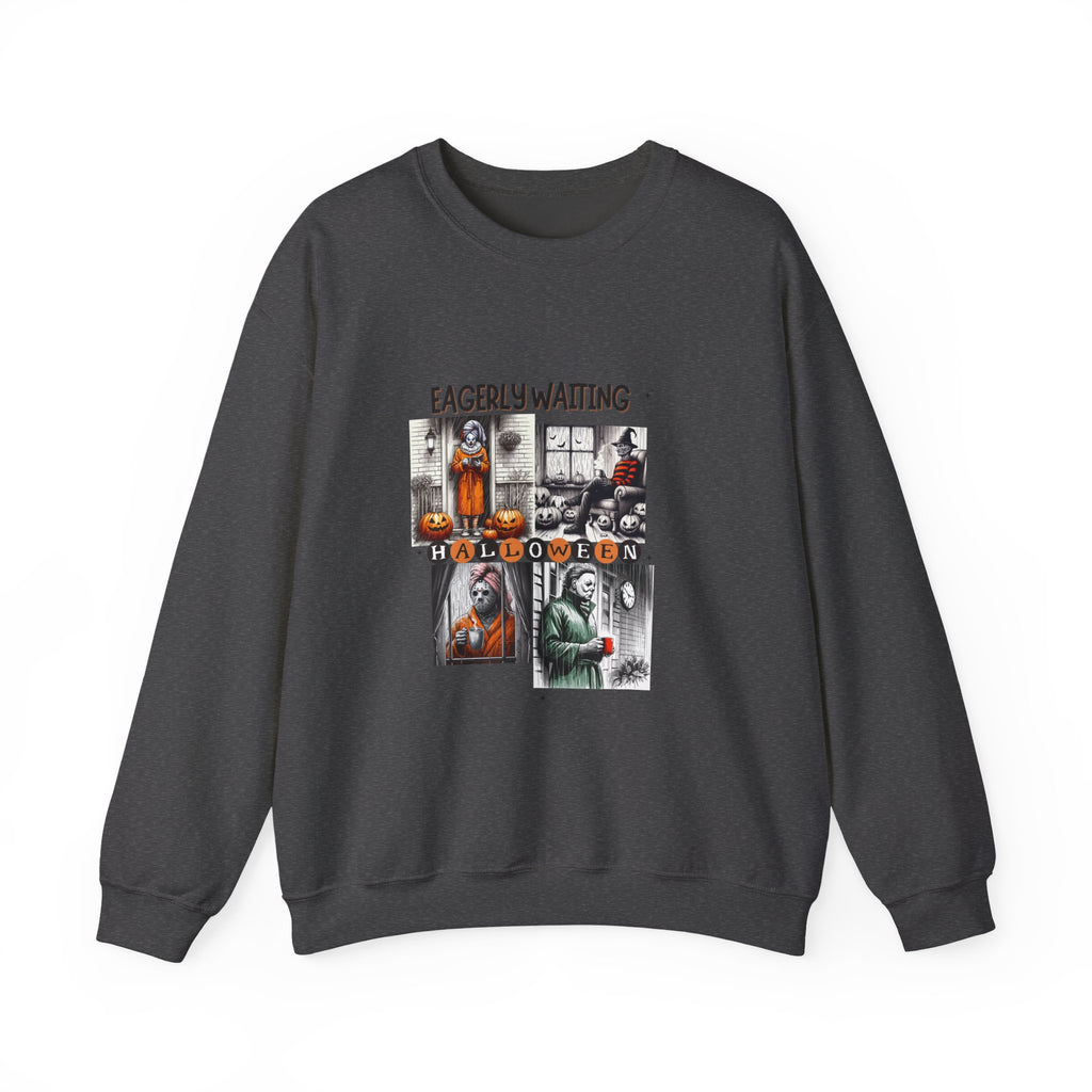 Eagerly Waiting Halloween Crewneck Sweatshirt — Vintage Haunted Collage