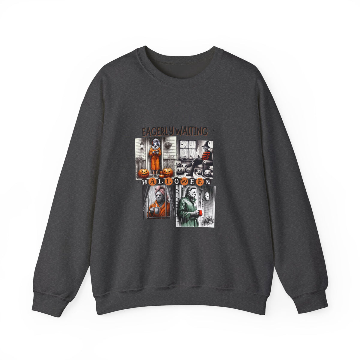 Eagerly Waiting Halloween Crewneck Sweatshirt — Vintage Haunted Collage