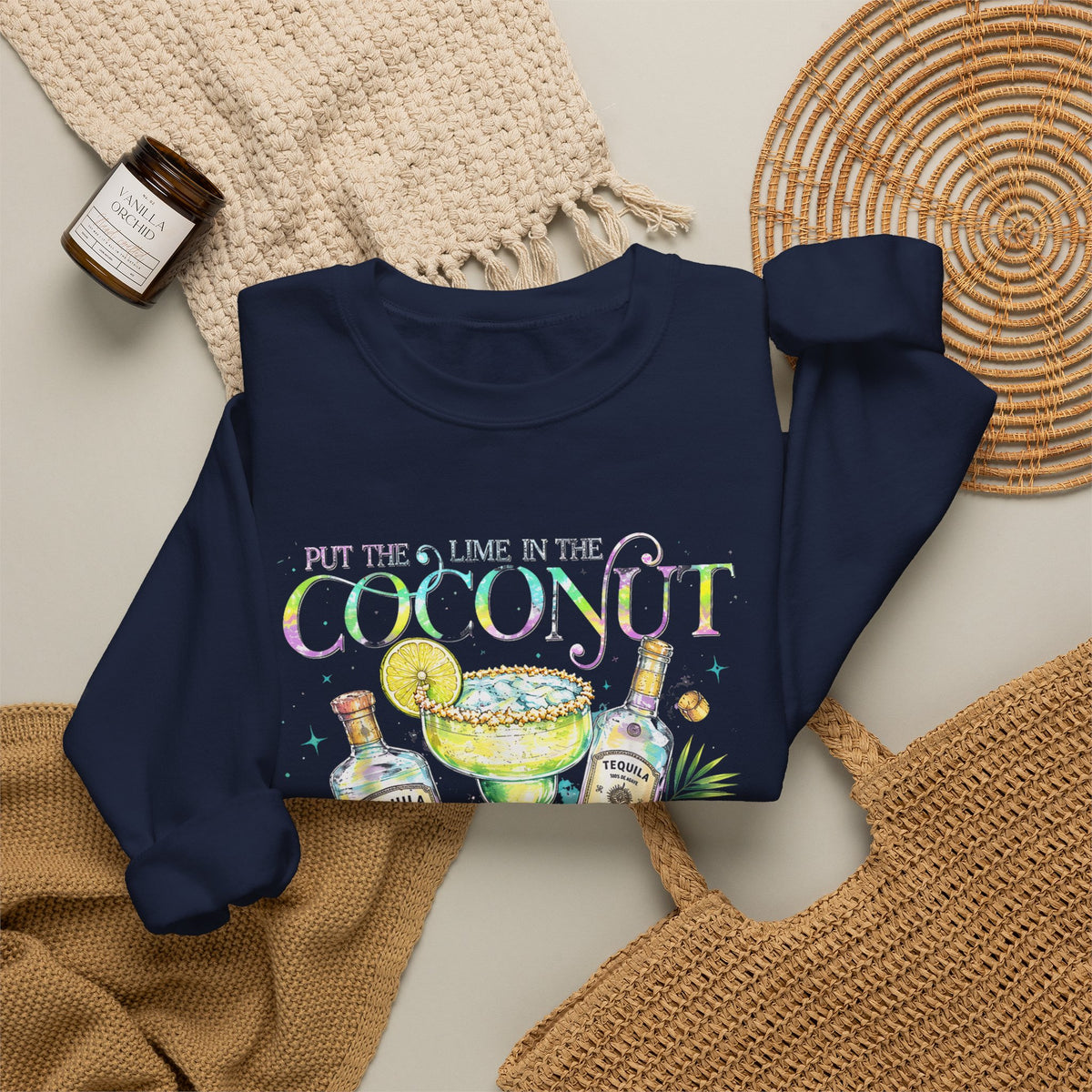 Coconut Margarita Crewneck Sweatshirt – "Put the Lime in the Coconut" Tropical Cocktail Sweatshirt