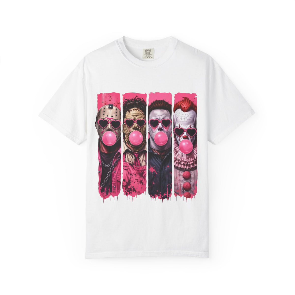 Horror Icons Bubblegum Tee — Vintage-Style Jason, Freddy, Jigsaw & Pennywise T-Shirt