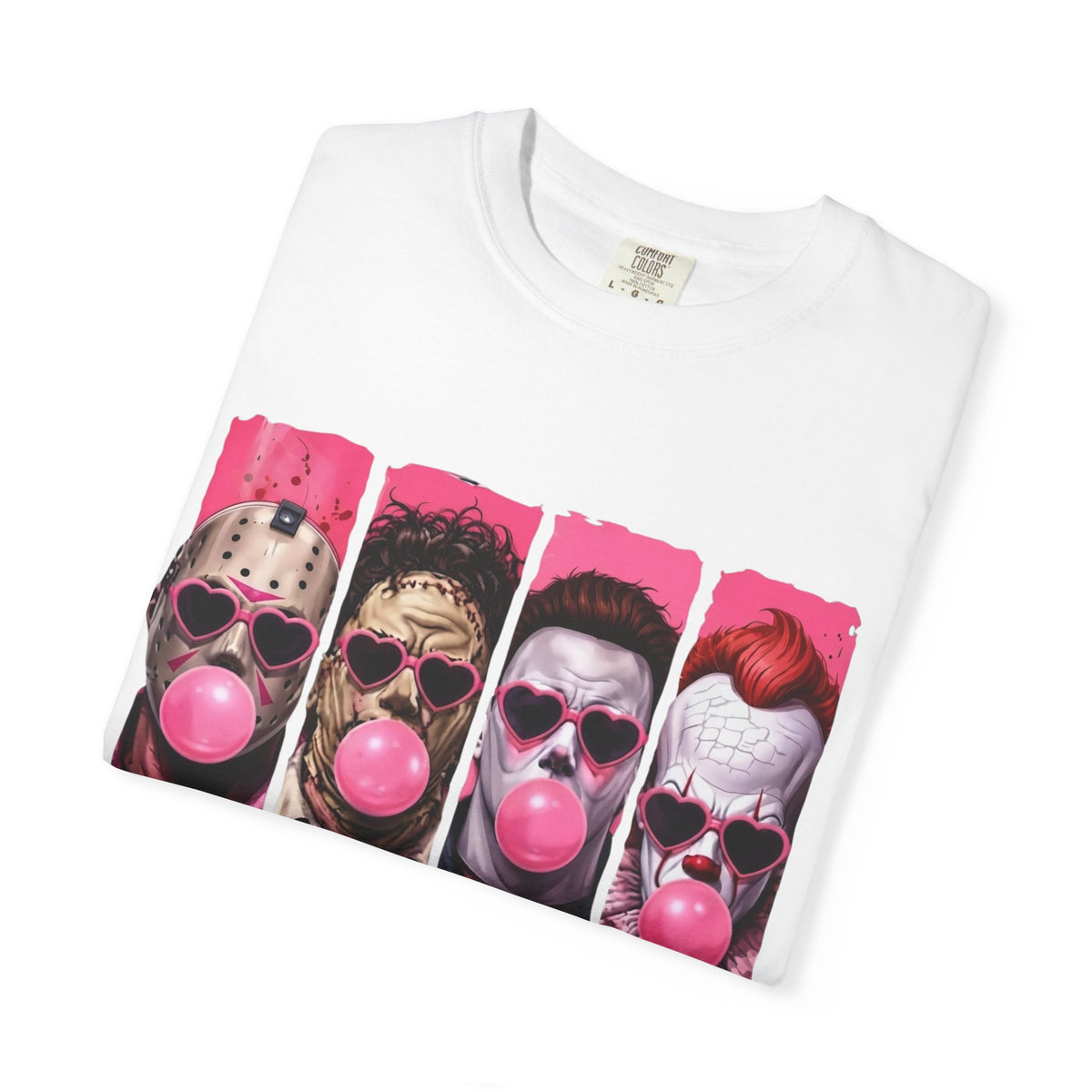Horror Icons Bubblegum Tee — Vintage-Style Jason, Freddy, Jigsaw & Pennywise T-Shirt