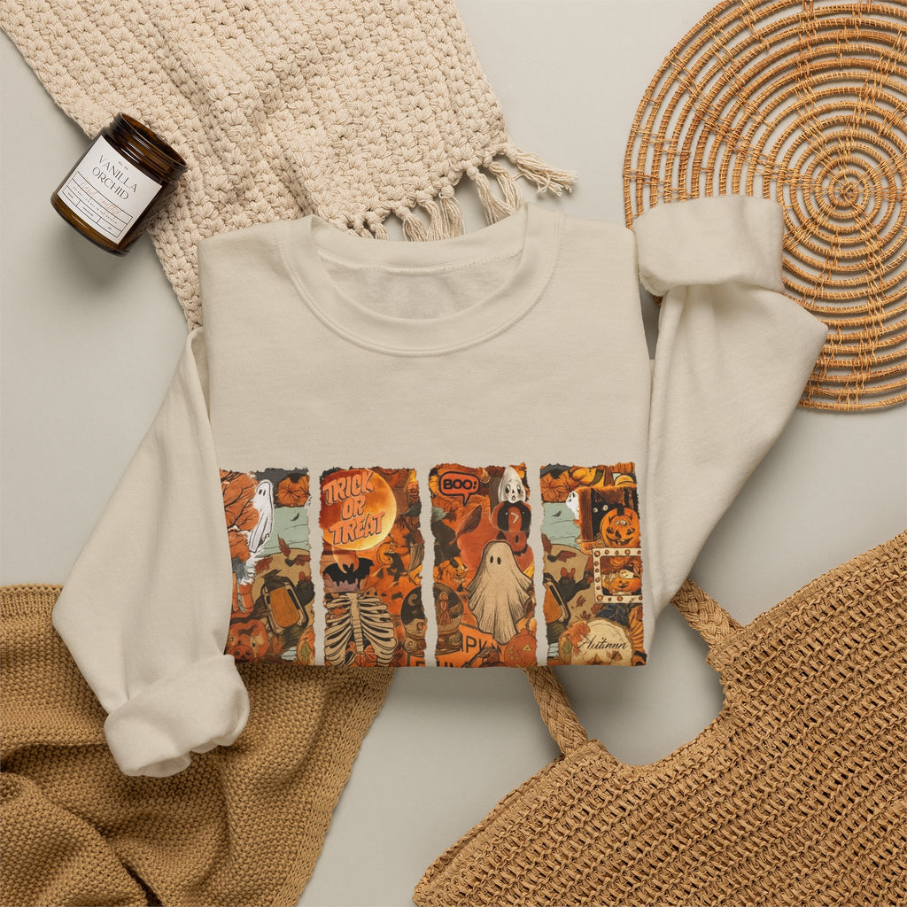 Spooky Season Sweatshirt — Vintage Pumpkin & Witch Fall Crewneck