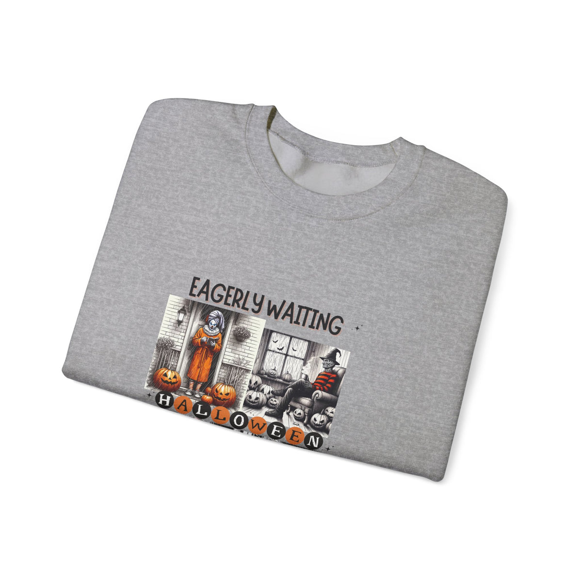 Eagerly Waiting Halloween Crewneck Sweatshirt — Vintage Haunted Collage