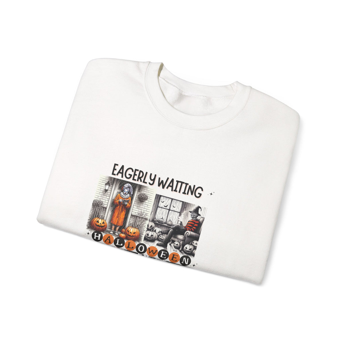 Eagerly Waiting Halloween Crewneck Sweatshirt — Vintage Haunted Collage