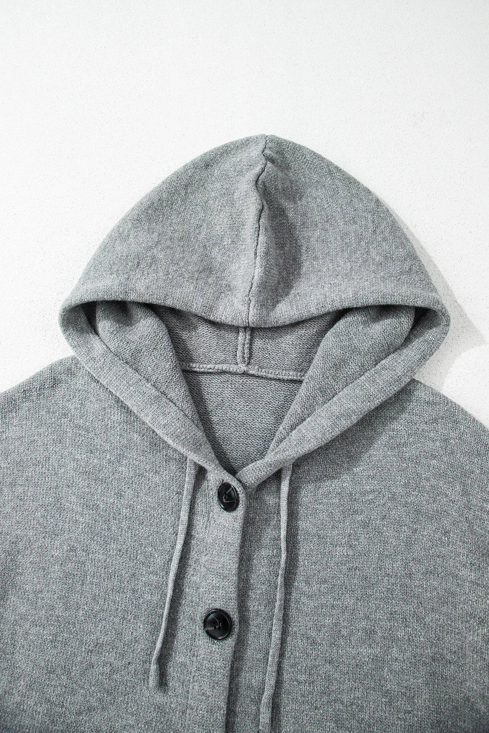 Medium Grey Hooded Button Up Drop Shoulder Sweater Cardigan