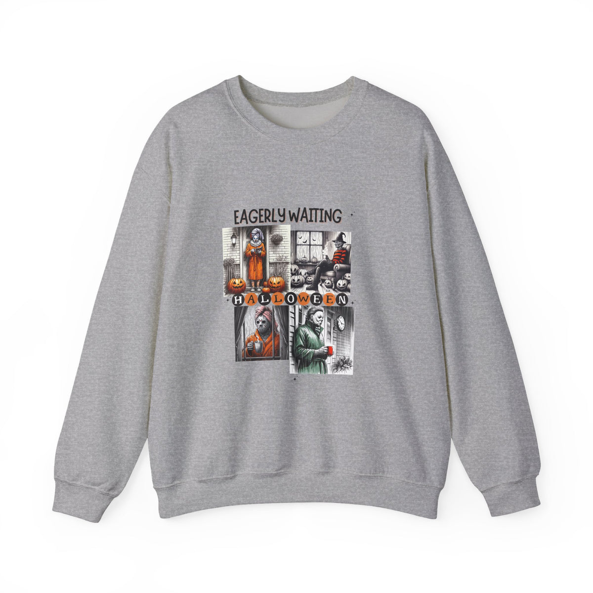 Eagerly Waiting Halloween Crewneck Sweatshirt — Vintage Haunted Collage