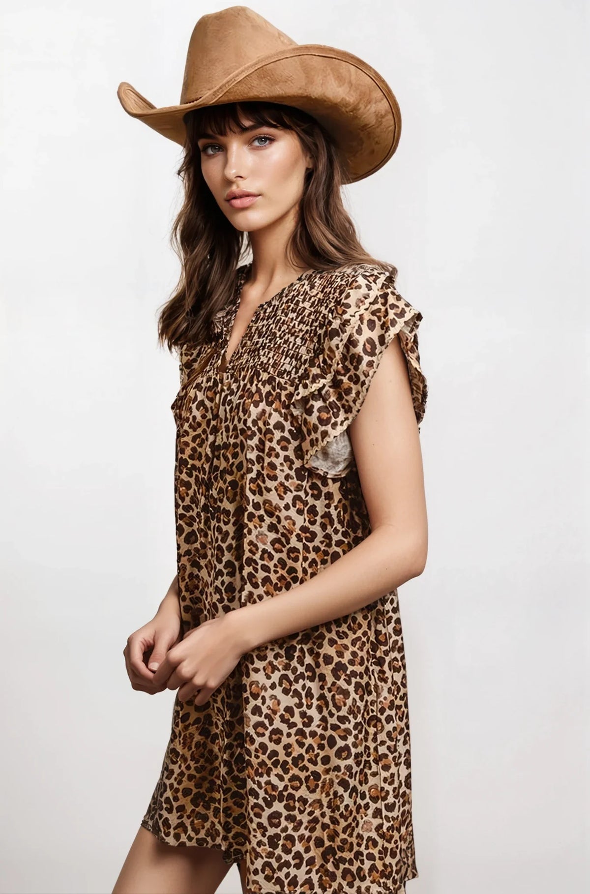 Desert Muse Leopard Ruffle Dress