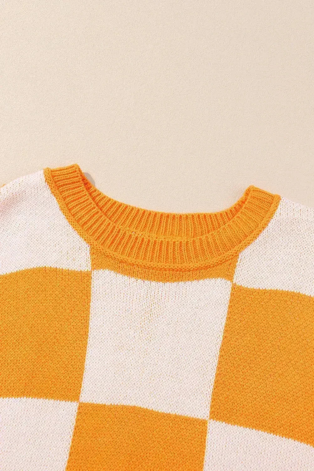 Orange Checkered Bishop Sleeve Sweater - Femstylo