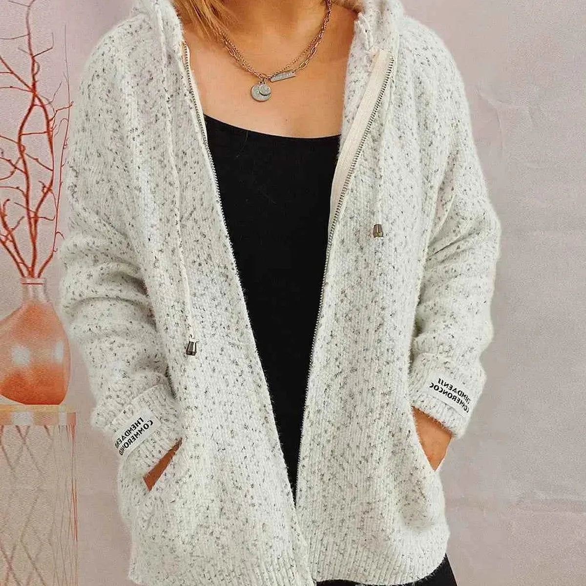 Zip Up Drawstring Hooded Sweater Cardigan