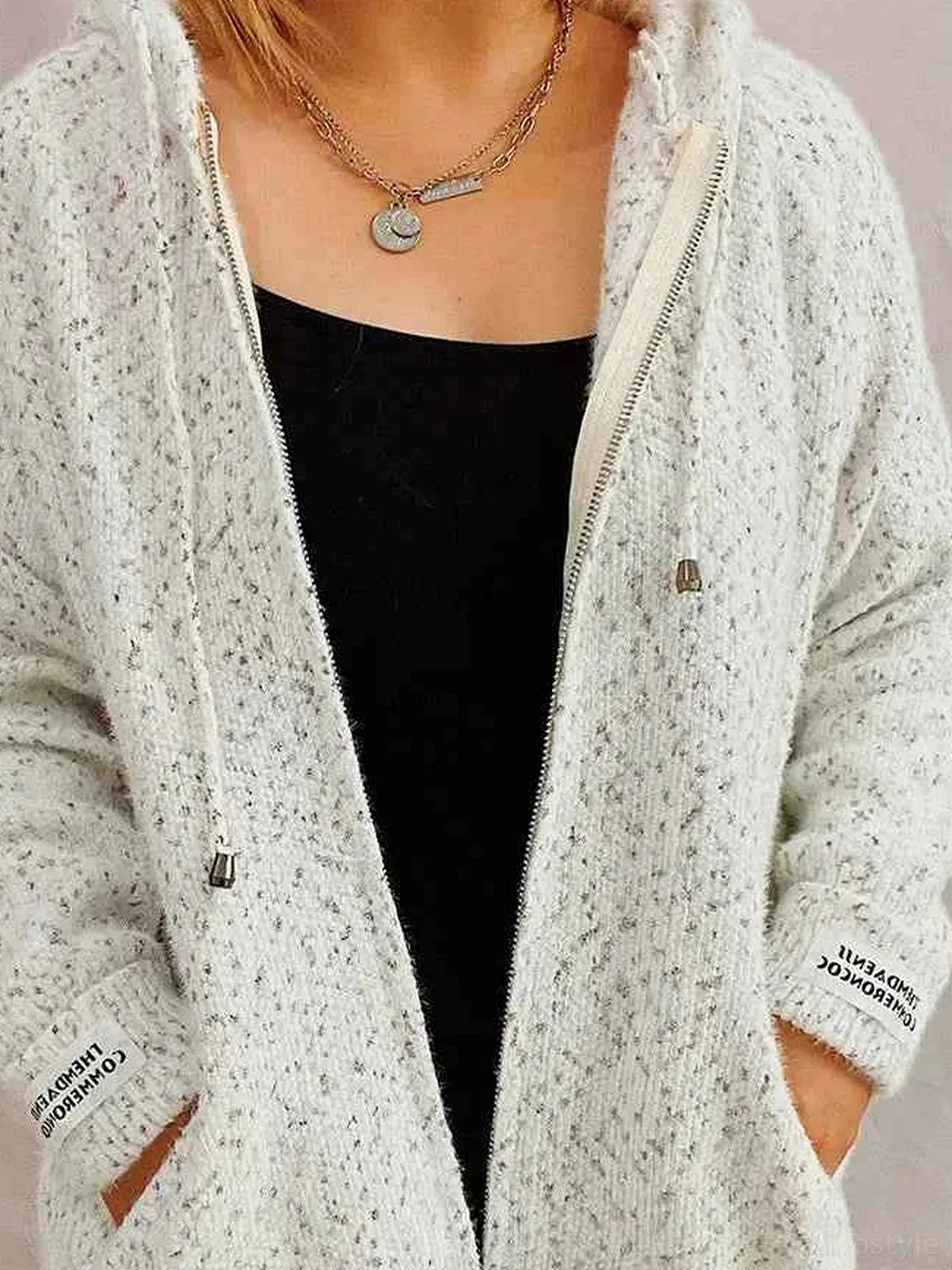 Zip Up Drawstring Hooded Sweater Cardigan