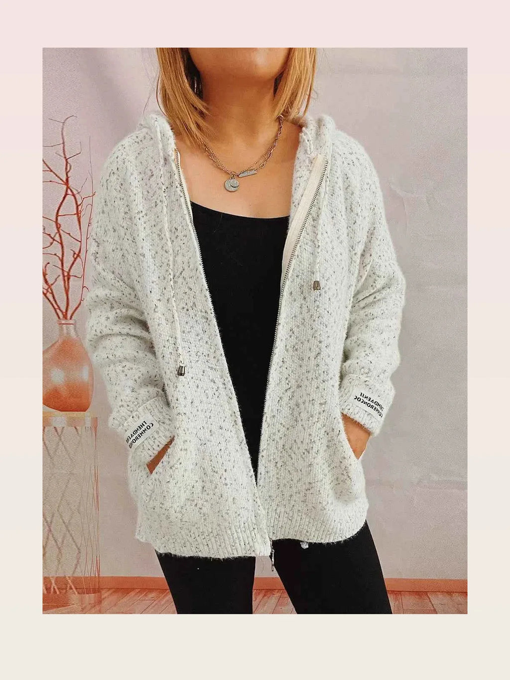 Zip Up Drawstring Hooded Sweater Cardigan